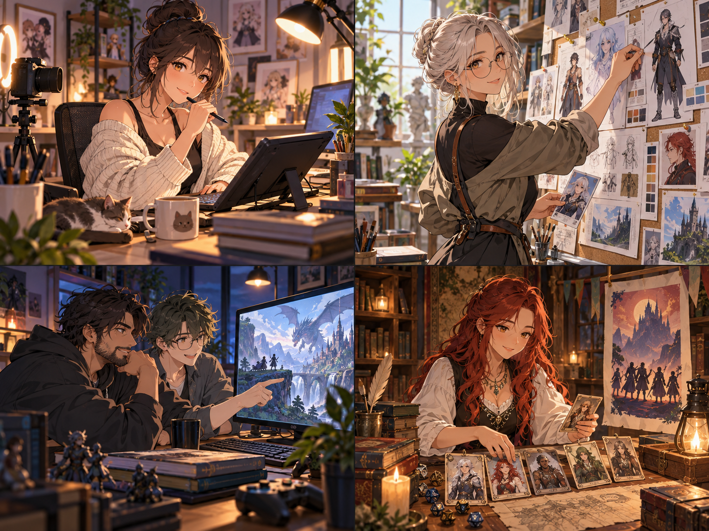 Erwachsener Content Creator plant am Schreibtisch eigene Anime-inspirierte Bildideen