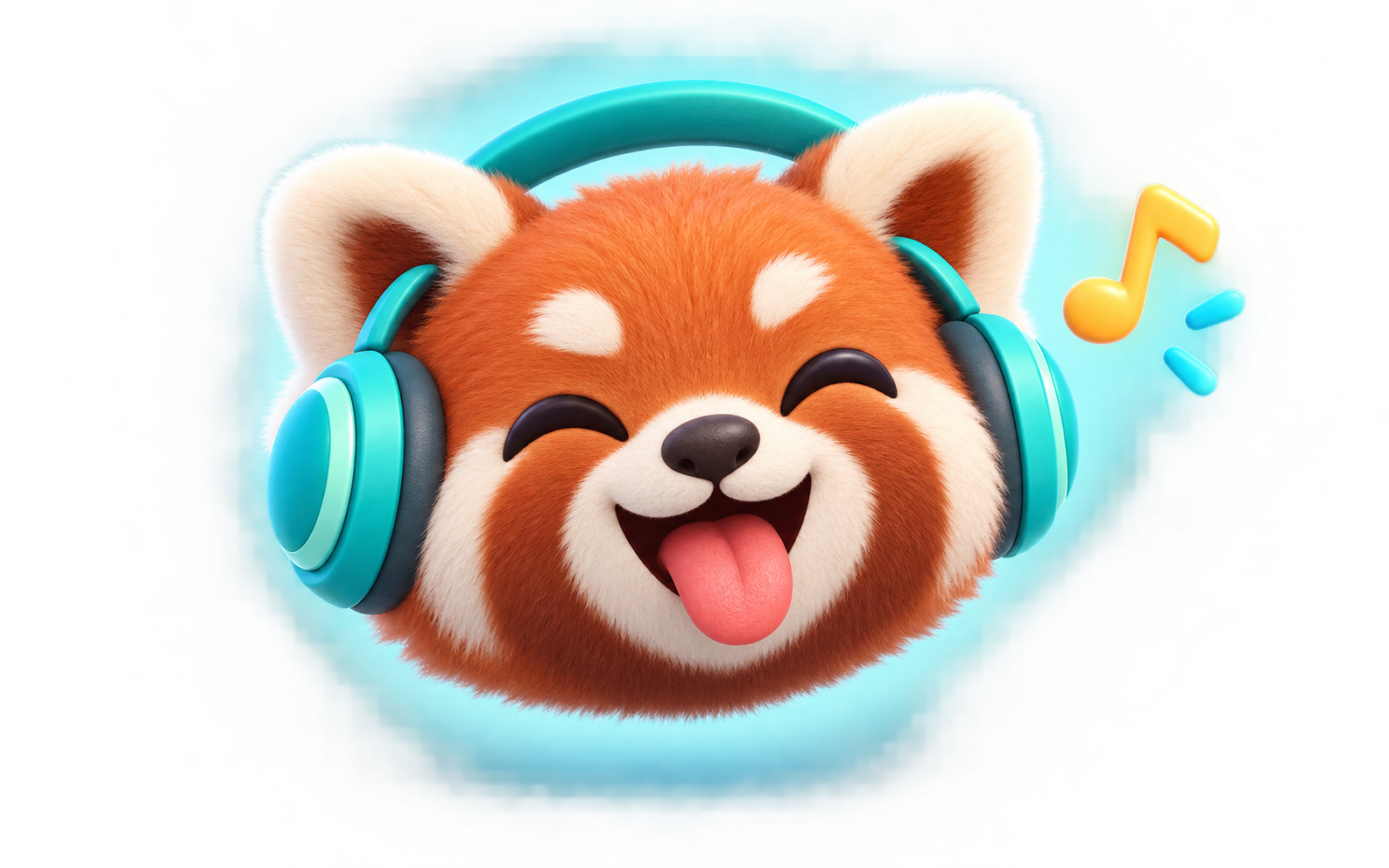 3D red panda emoji wearing teal headphones