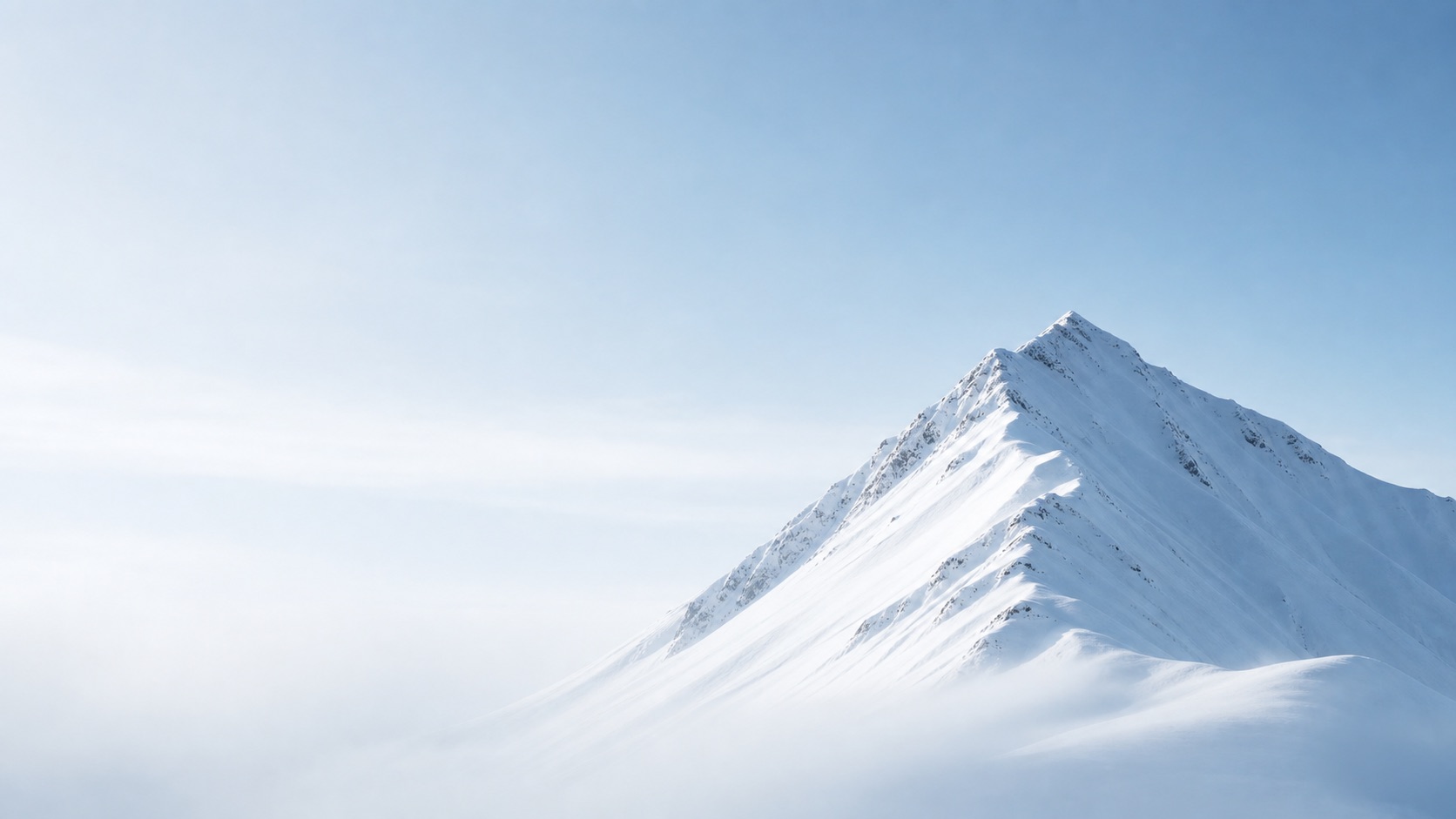 Minimal snowy mountain wallpaper background with calm sky and open space